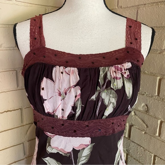 Y2K 90s Newport News Beaded Chiffon Lace Maxi Dress Fairycore Dark Florals VTG 8 - Picture 2 of 7